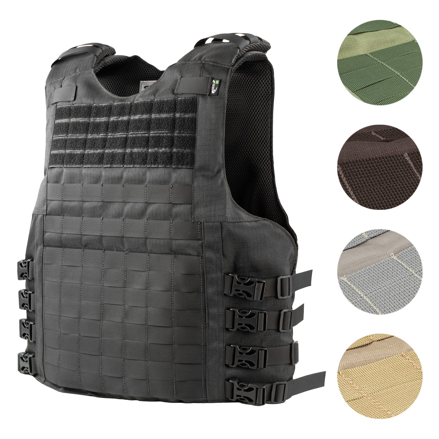 Capa de Colete Modular FB6000 preta, com amostras das outras cores